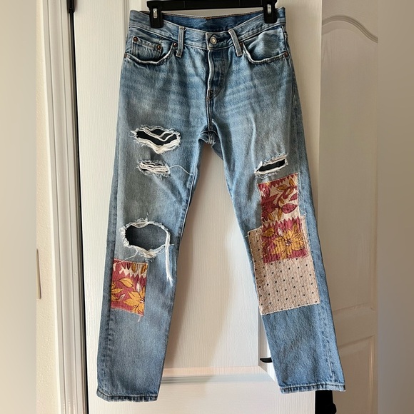 REVOLVE Levi’s Distressed Floral Patched 501 Jeans - Picture 2 of 6